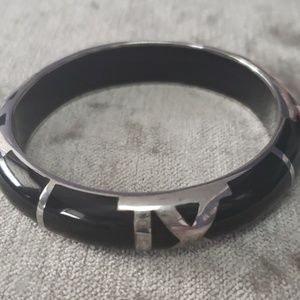 Black and silver enamel bangle
